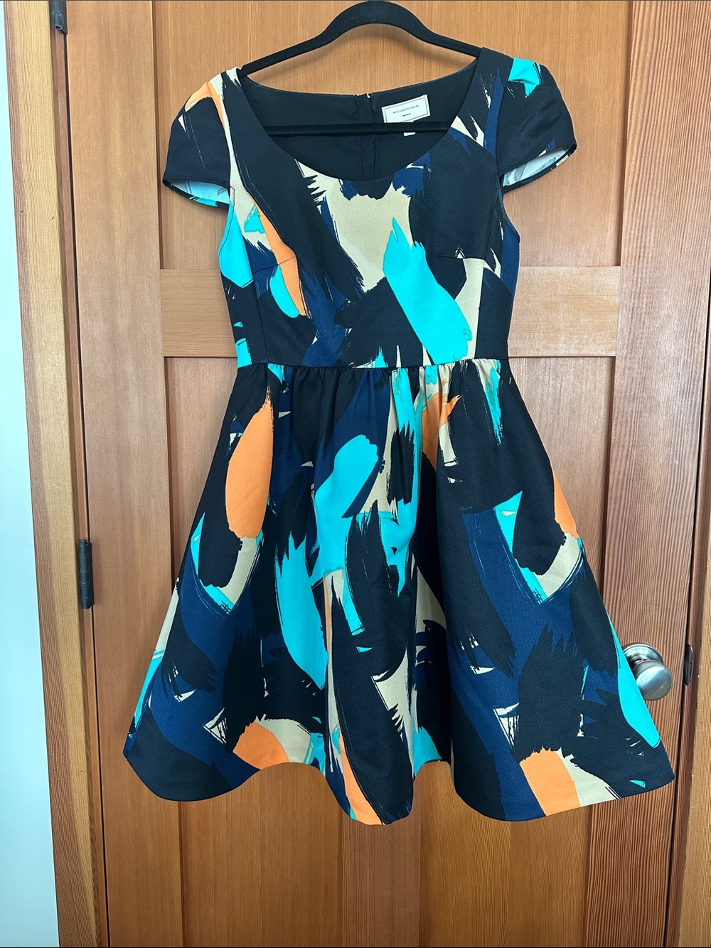 Moulinette Soeurs Black Cocktail Dress with Abstract Print